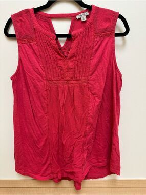 Lucky Brand Sleeveless Knit Embroidered V-Neck Boho in Raspberry 1X